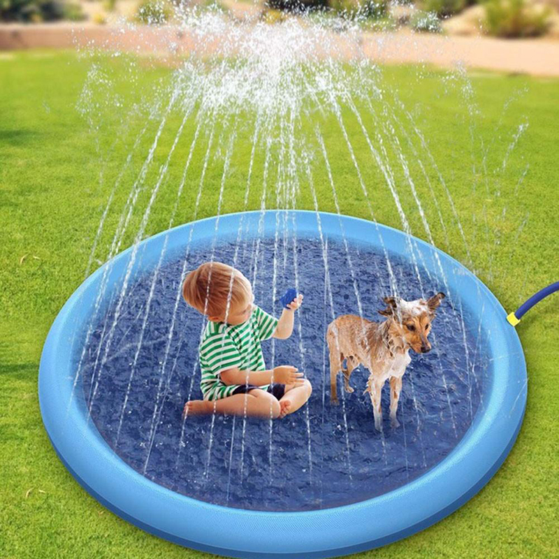 kennels pens 100/150/170cm Pet Sprinkler Pad Play Cooling Mat For Dog Swimming Pool Inflatable Water Spray Summer Cool Bathtub 220929