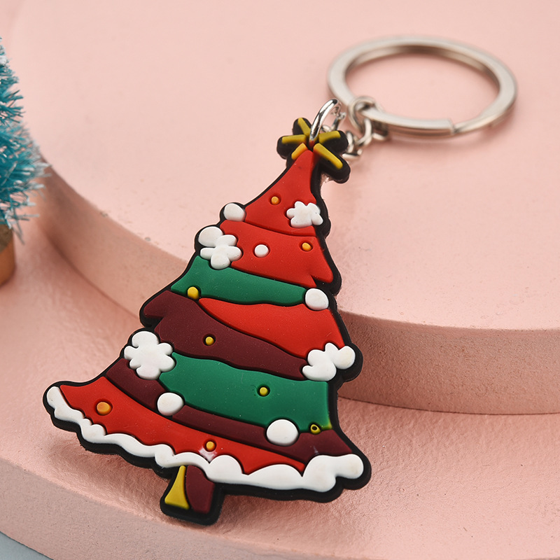 Xmas Gift Cartoon Keychains Snowman Santa Claus PVC Christmas Keychain Pendant Keyring