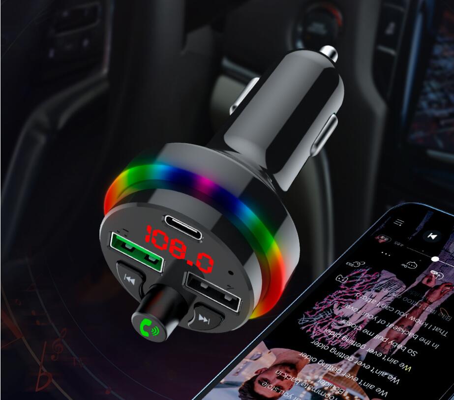 F15 F17 F18 F19 Sändare RGB Ambient Light Bil MP3-spelare Bluetooth 5.0 FM trådlös handsfree-sats 5V 3.1A PD 12W usb c-laddare