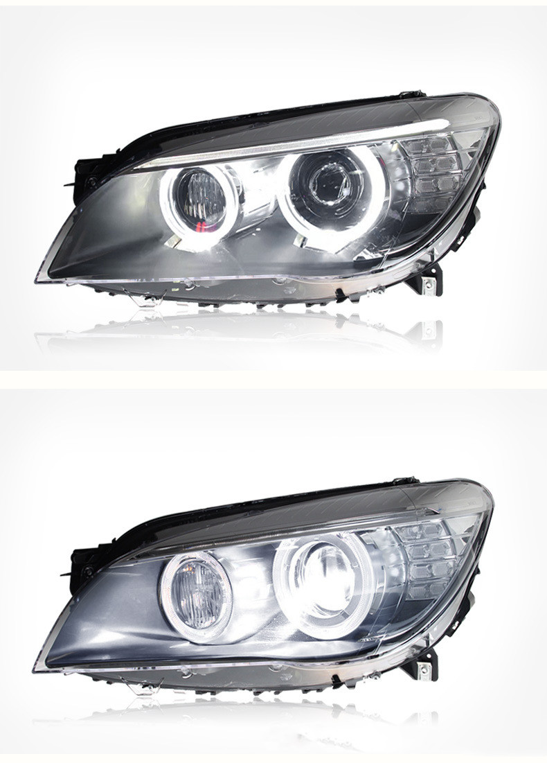 Auto Accessory Head Lights för BMW 7 Series F02 LED Angel Eye Turn Signal Strålkastare Högbalkens frontlampersättning