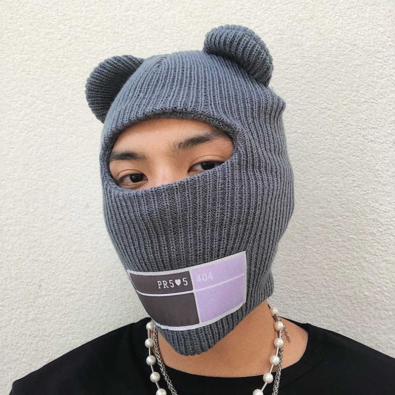 Bisiklet kapakları maskeler ins moda Men039s Kış ayı kulak beanies şapka sıcak yün örgü maskesi balaclava şapkaları hiphop punk partisi fun5601167