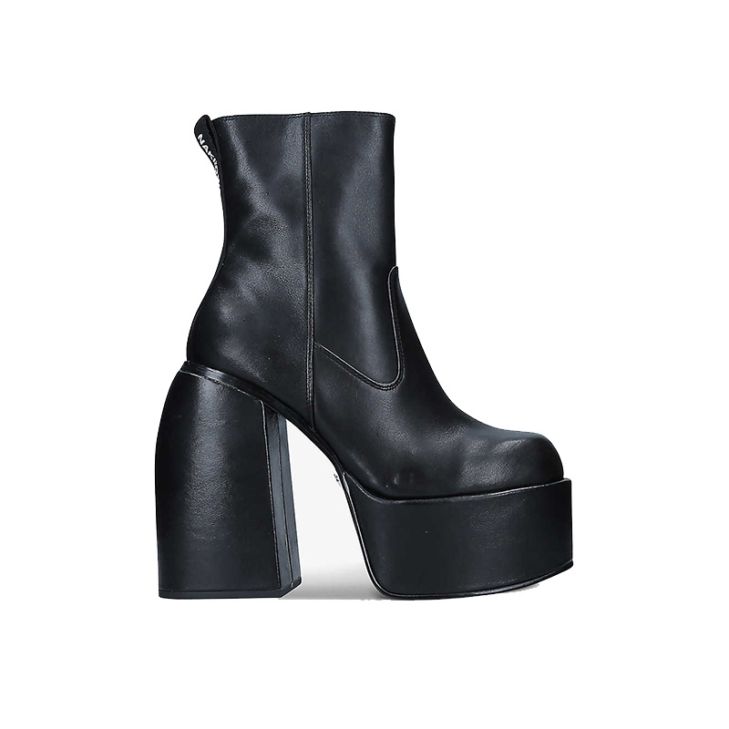Buty punkowe jesień zimowe buty elastyczne mikrofibry Kobieta kostka wysoka obcasy czarny skórzany but platforma dla kobiet 220928