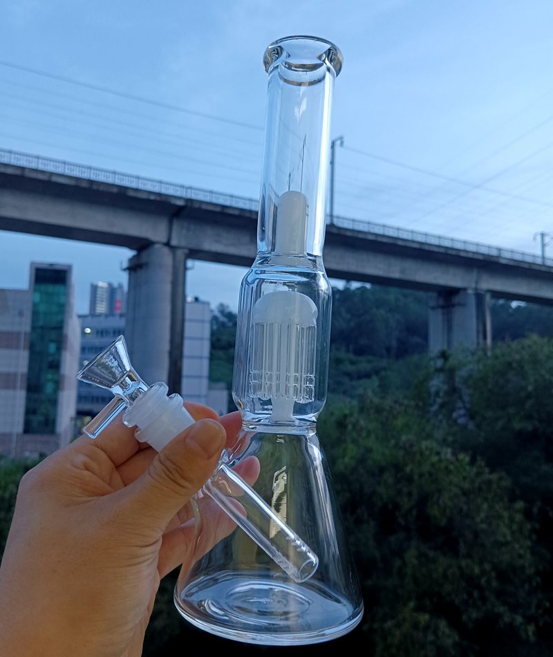 14 inch Clear Glass Water Bong Beaker Hookahs with Tire Perc Oil Dab Rigs Smoking Pipes Shisha