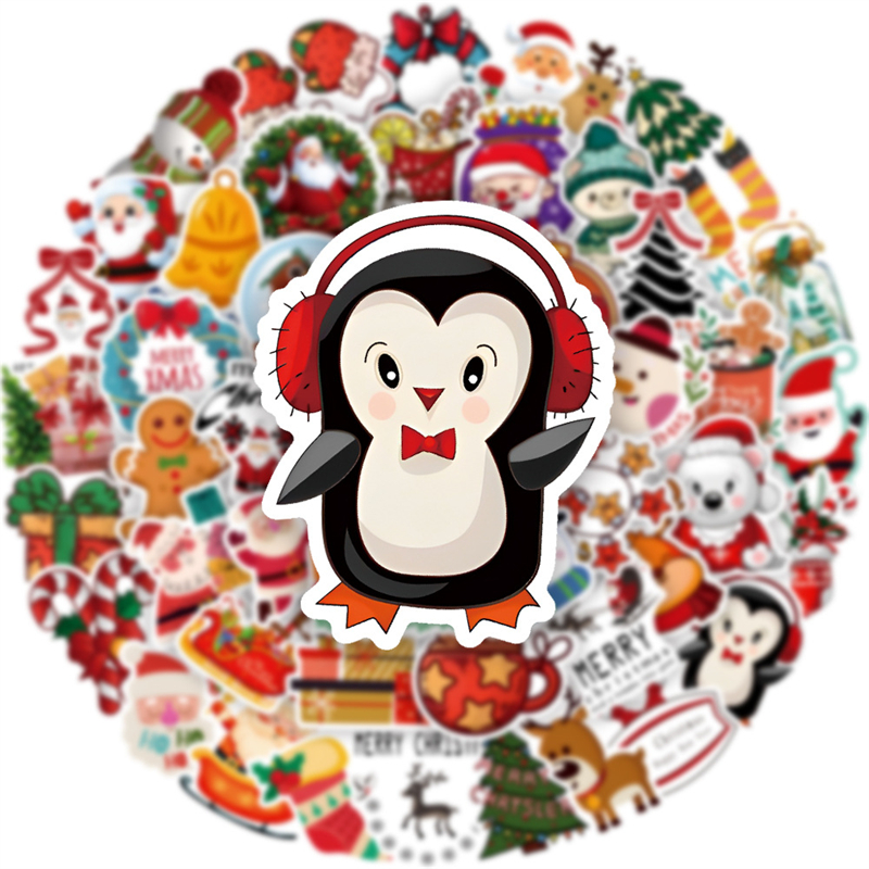 50 stks gelukkig nieuwjaar vrolijke kerststickers herten santa claus sneeuwman kinderen geschenk decal diy voor skateboard bagagekoffer