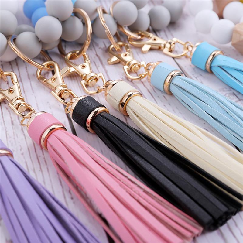 Silicone Wood Beads Keychain Keyring For Women Wristlet Bracelet Pendant Keychain With Jewelry Accessories