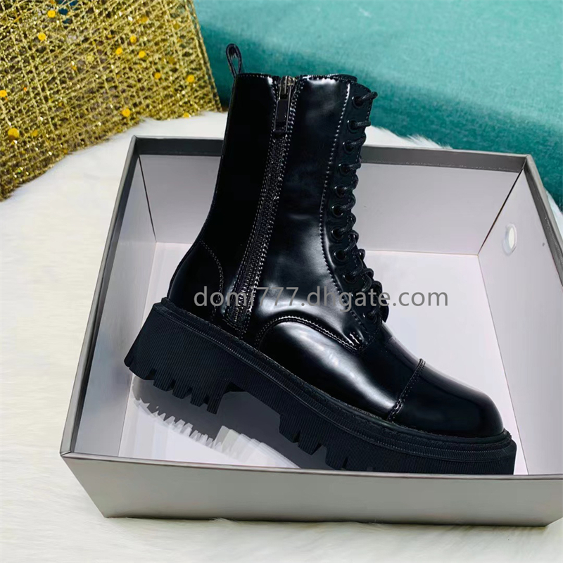 Brand Black Women's Boots z bocznymi Zippers Sole Sole 2styles matowe/błyszczące buty na jesienne zima UE 35-42