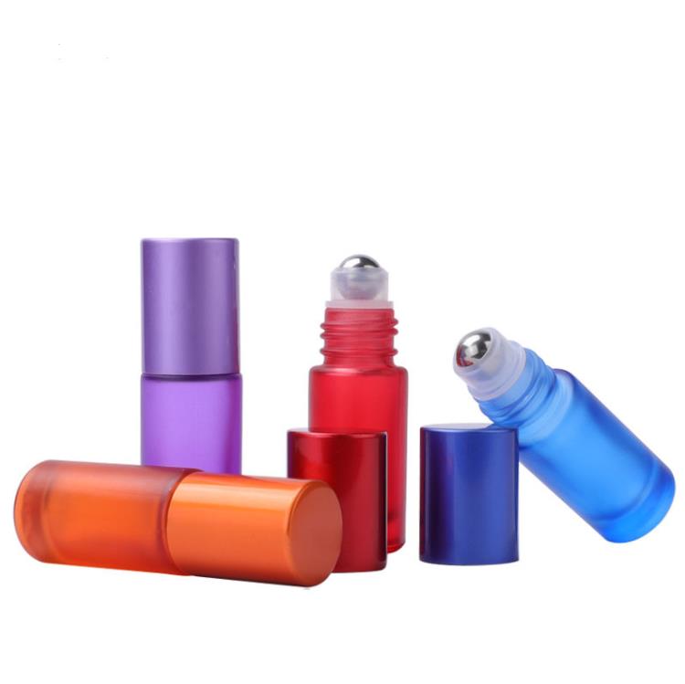 5ml Portable Frosted Colorful Essential Oil Perfume Thick Glass Roller Bottles Travel Refillable Roller Bottle for Women SN4912