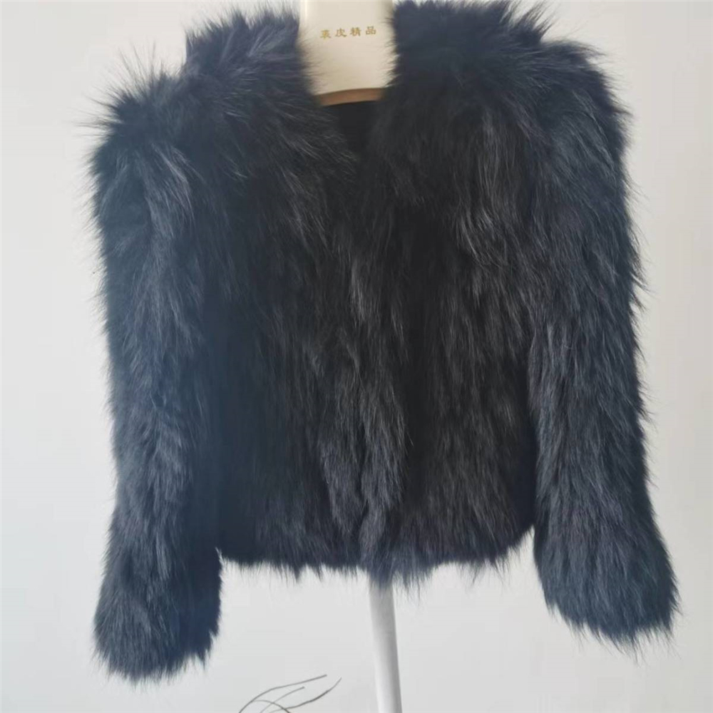 Womens Fur Faux Real Raccoon Woven Jacket For Women Autumn Winter Fashion O Neck Full Sleeve Short Double Faced Coat Y3110 220929