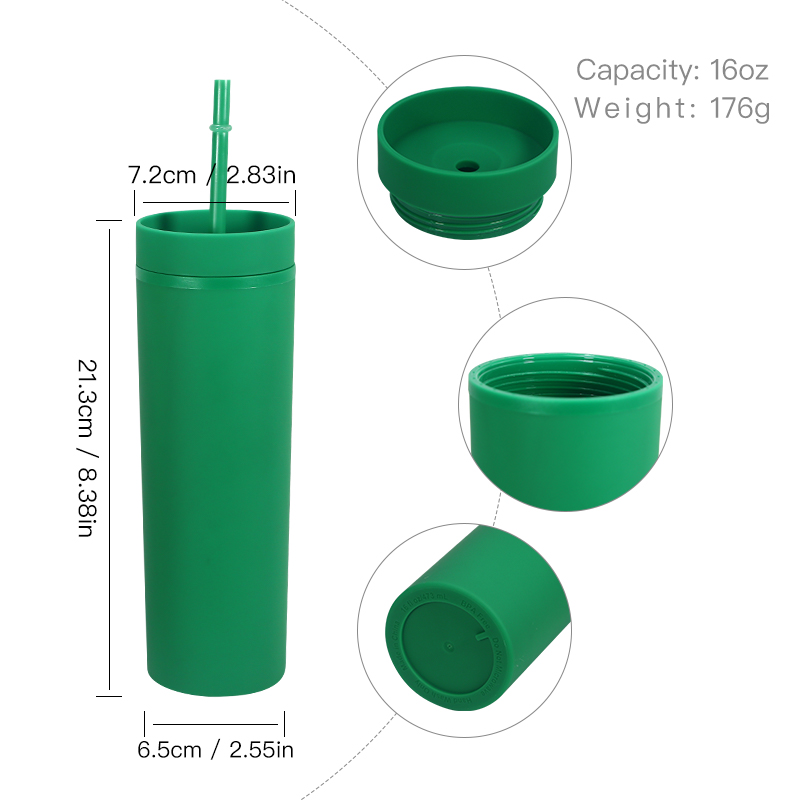 16 oz Akrilik Tumbler Noel Kırmızı Yeşil Su Şişeleri Pipetlerle Plastik İçme Bardakları Çift Yalıtımlı Cam BPA ÜCRETSİZ A12