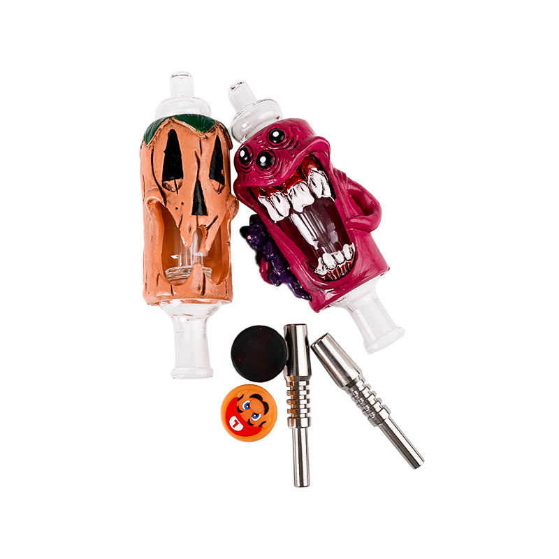 Live Resin Glass NC Accessoires pour fumeurs Personnages uniques Forme Nector Collector Kit Titanium Tips Dab Rig Oil Rigs Avec Bubble Wrap Halloween