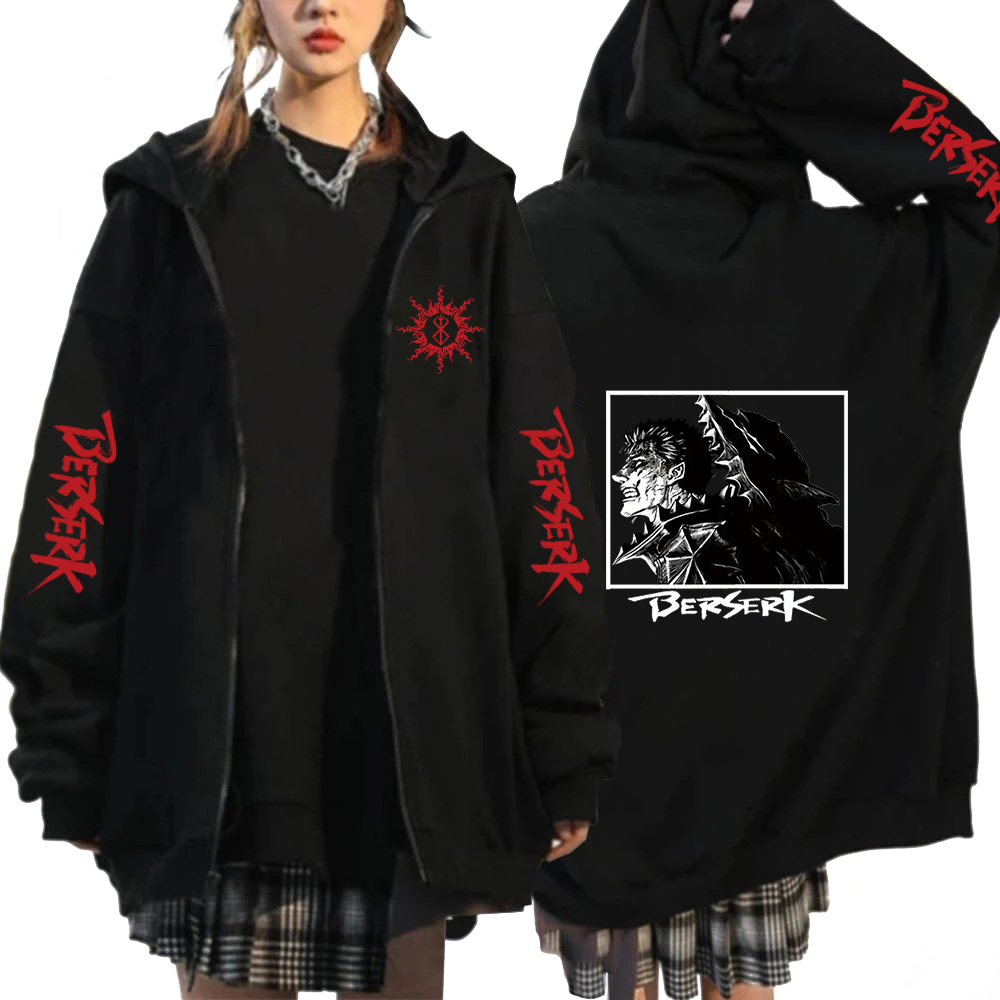 Męskie bluzy bluzy jesienne zimowe zip płaszcz z kapturem moda bluza harajuku anime berserk fajny loog rękaw mężczyzna męskie kurtki Kurtki ubrania krążek 220929