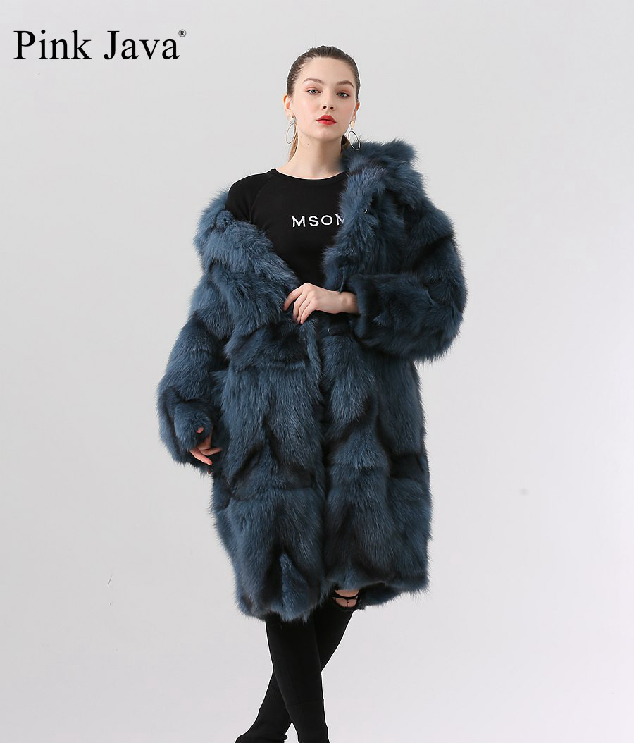 Womens Fur Faux Ppink Java QC19036 Real Fur Coat Women Winter Fashion Jacket Long 220929