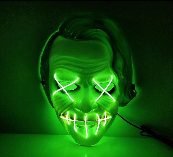 Halloween grönt hår clown led kall lätt fest mask bar glöd huvudmask joker fleck peruk masker