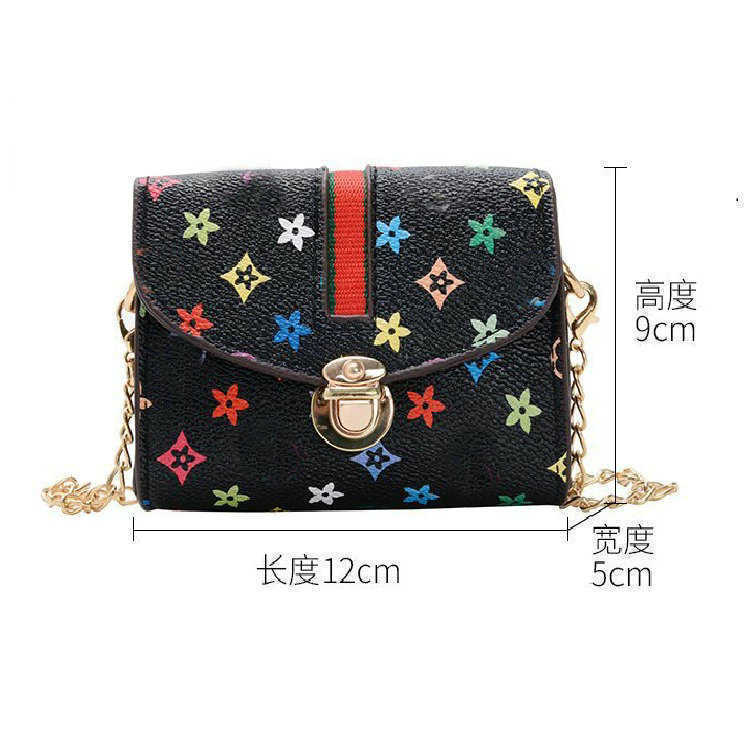 Stampa Borsa in pelle PU Stilista bambini Flower Square Girl Princess Messenger Bag Accessori Portafoglio mini borsa