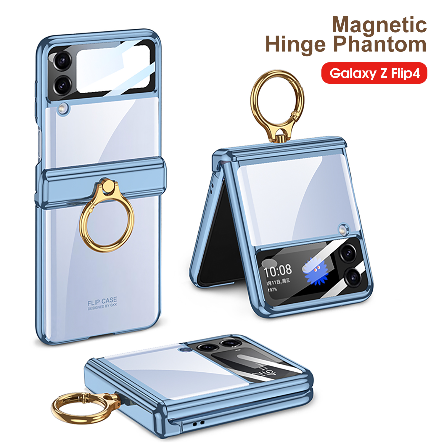 Custodie ad anello magnetico Samsung Galaxy Z Flip 4 Custodia placcatura Cerniera Supporto trasparente Cover rigida trasparente