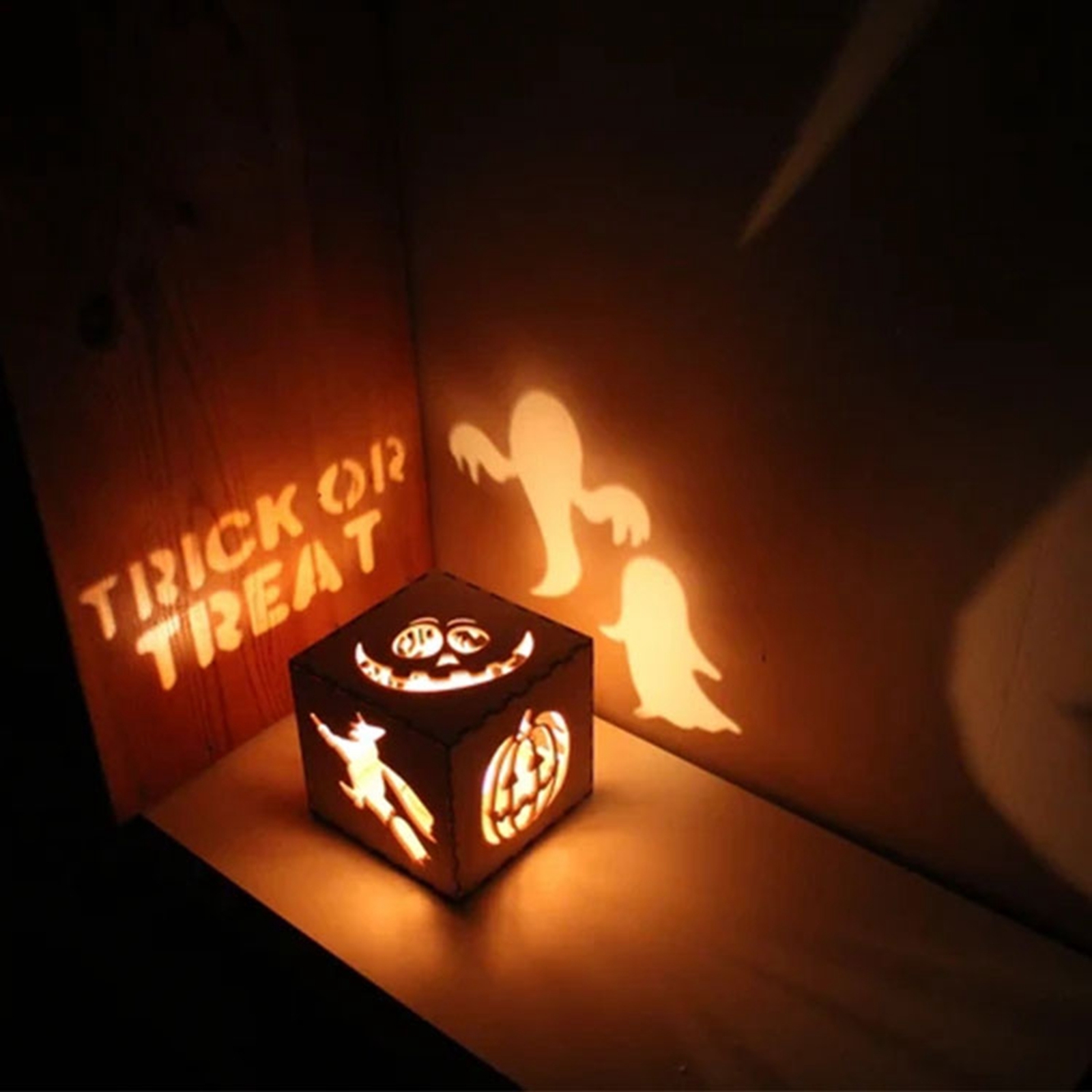 Other Event Party Supplies Halloween Candle Lantern Square Wooden Box Pumpkin Place Decoration Living Room 220929