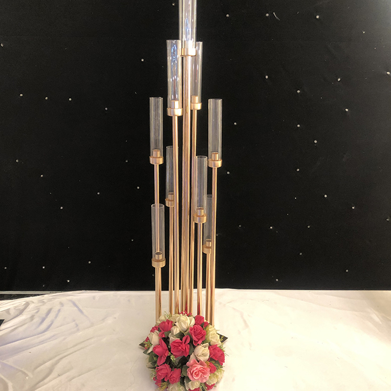 Ljushållare 10 huvuden Metal Stick Candelabra Stands Wedding Table Centerpieces Flower Vases Road Party Decoration 220929