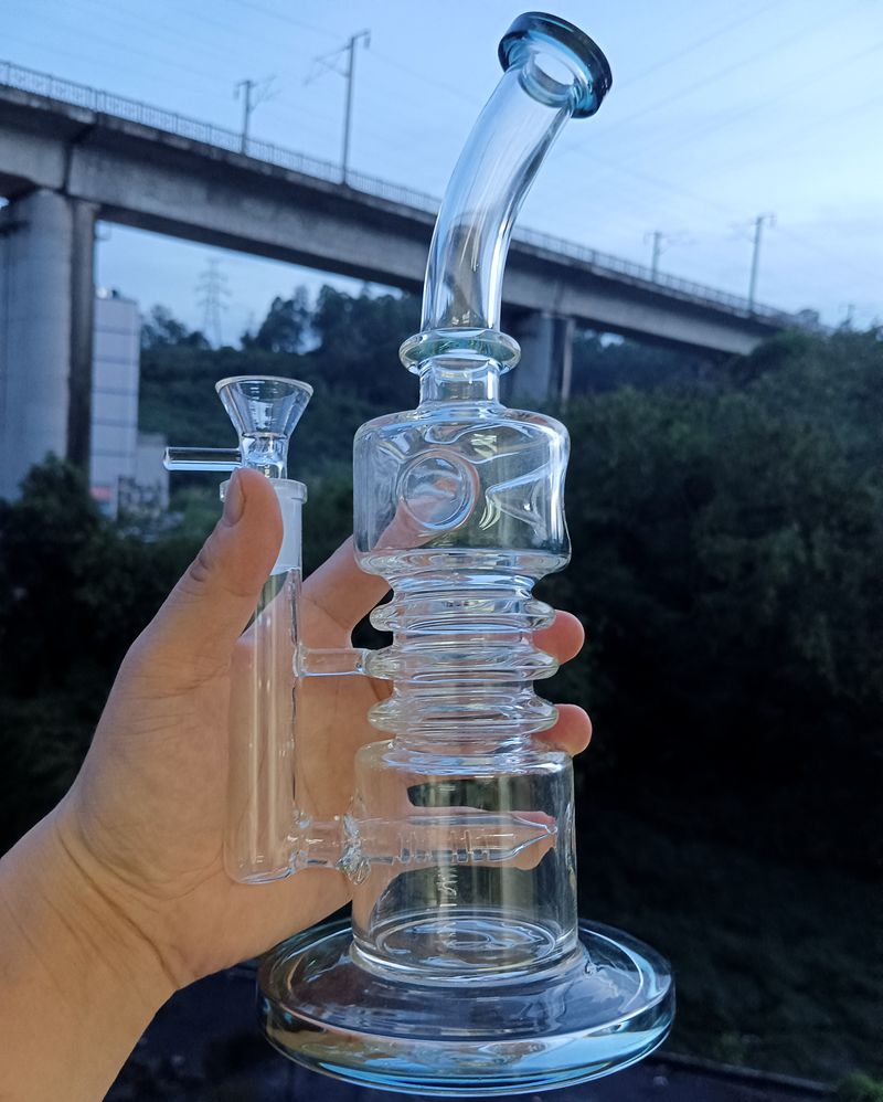 14 inch Green Thick Glass Water Bong Hookahs Oil Dab Rigs Perc Smoking Pipes Shisha with Accessories