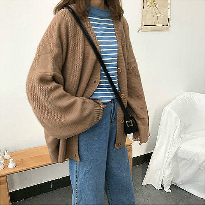 Womens Knits Tees Sweaters Women Knitting Cardigans Casual Spring VNeck Long Sleeve Daily Solid Mujer Clothes Single Breasted Brown College 220929