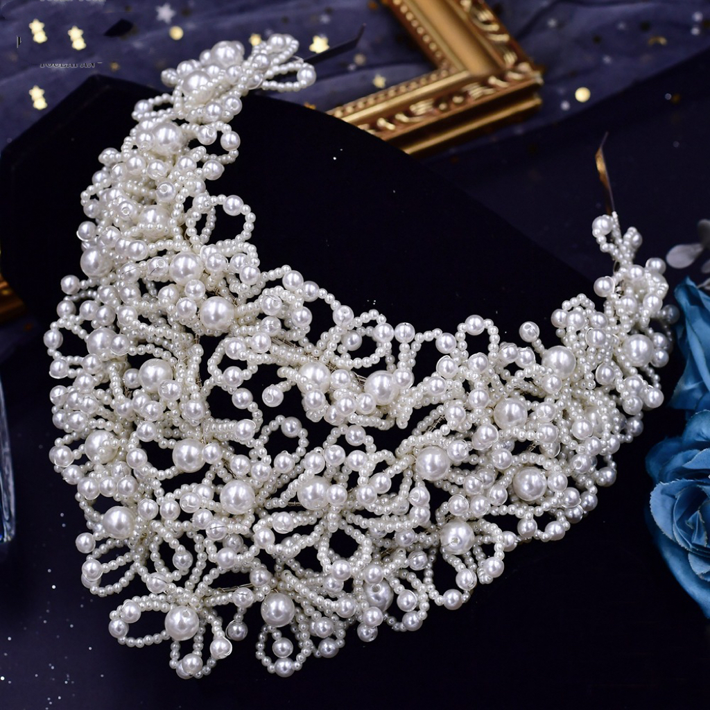 فاخرة ثلاث طبقات تاج العرسات الأميرة تيارا مجوهرات مصنوعة يدويًا تسليط الضوء على اللؤلؤة ZD487