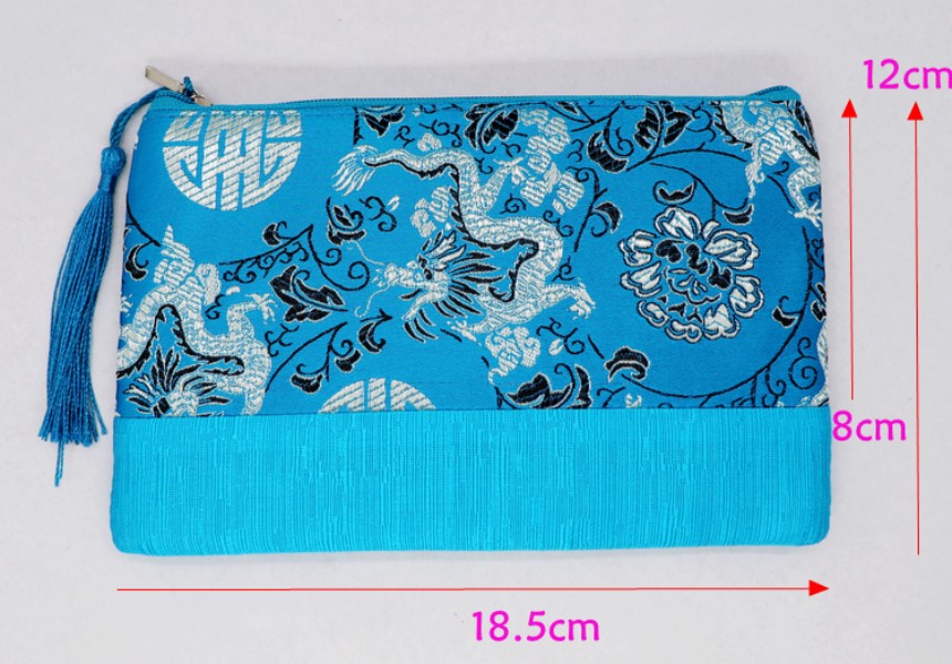 Personalizzato ultimo rettangolo grande stoffa cerniera sacchetto cinese broccato di seta borsa donna portamonete gioielli cosmetici sacchetti di stoccaggio nappa zip borse 50 pz / lotto
