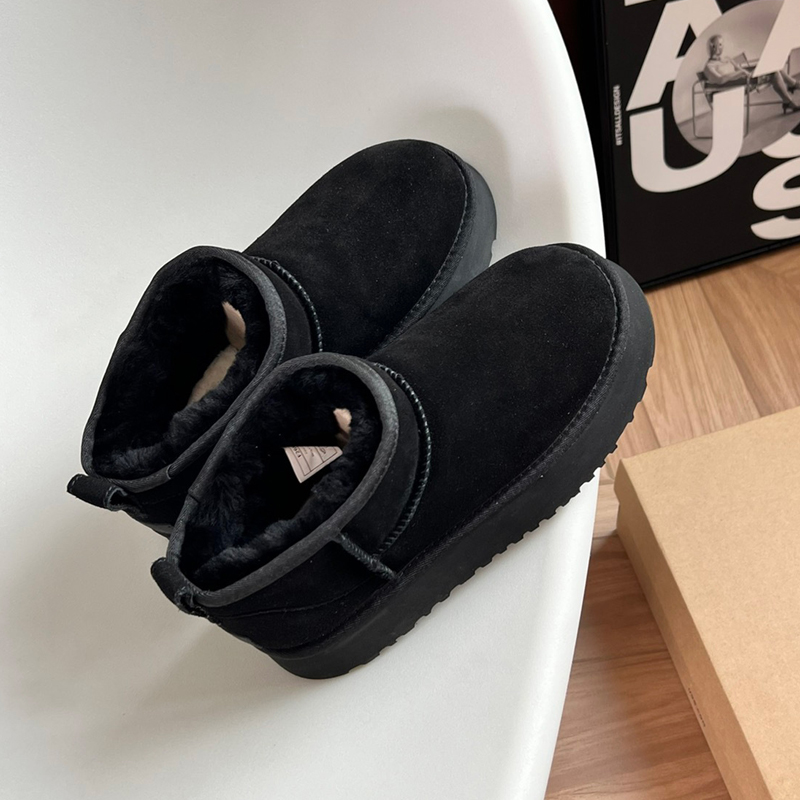 Ultra Mini Platform Designer Boots Classic Warm Australia Snow Boots Prawdziwe skórzane futrzane puszyste botki prawdziwe skórzane grube dolne buty Zimowe buty