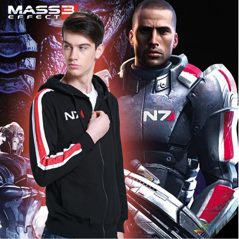 Men's Hoodies Sweatshirts Cosplay N7 Mass Effect Zip Up Hoodie Men Black Anime Hooded Sweatshirt Women Embordery Fleece Thick Warm Sweetshirt Streetwear 220929