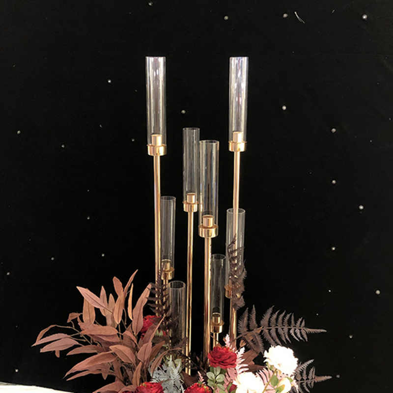 Ljushållare 10 huvuden Metal Stick Candelabra Stands Wedding Table Centerpieces Flower Vases Road Party Decoration 220929