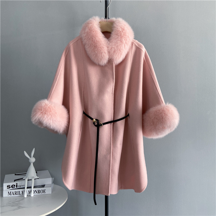 Womens Fur Faux Zdfurshighend Double -faced Woolen Wool Cashmere Coat Midlength Cuff Korean Style Winter 220929