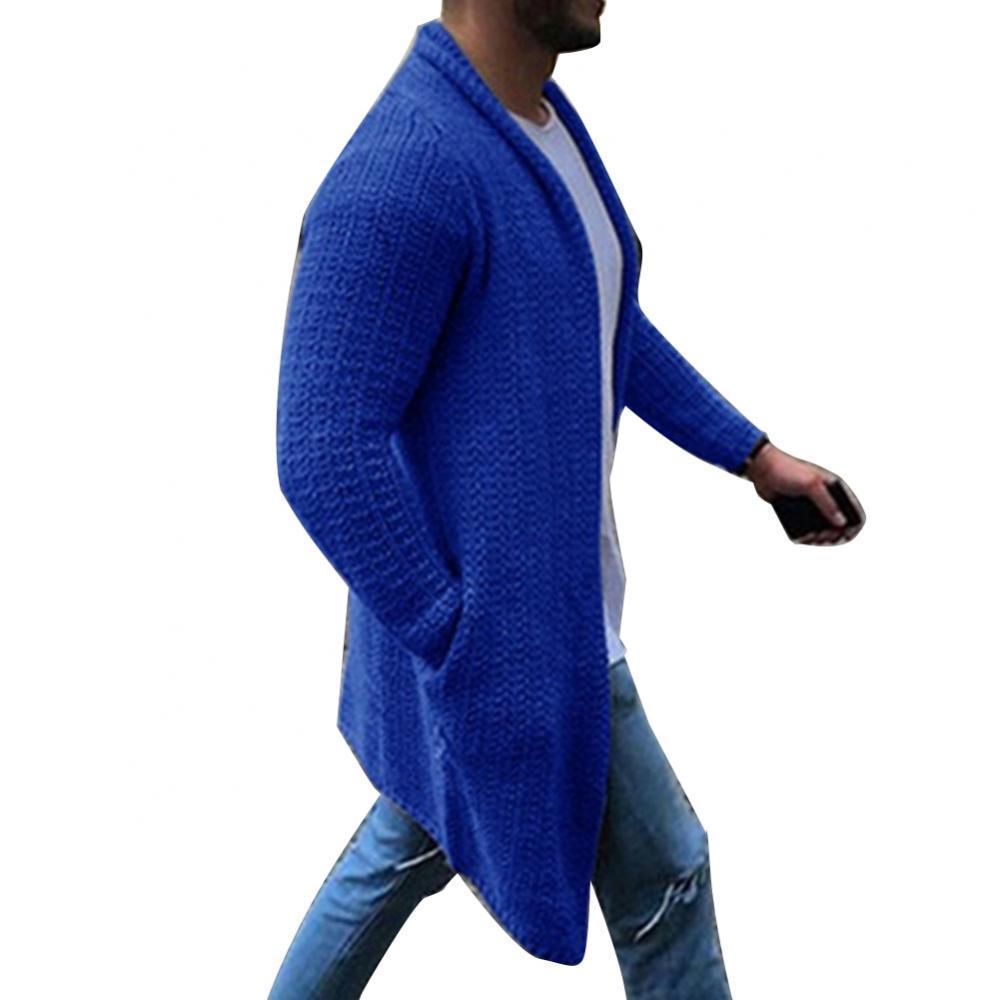 Herrenpullover, modisch, für Männer, einfarbig, vorne offen, Strickpullover, Mantel, lose Tasche, lange Strickjacke, Winterkleidung, dicke warme Pullover, Herrenkleidung 220929