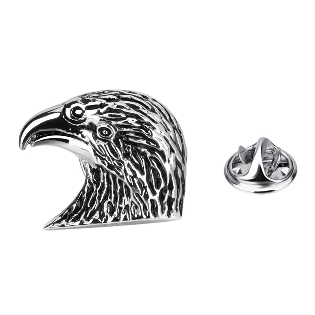 Silver vintage eagle head brooch ornaments men delicate electroplated gift pins Suit collar pins metal corsage