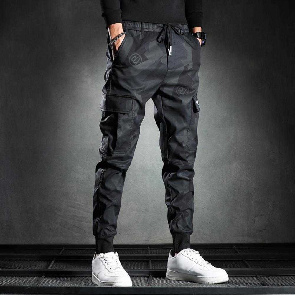 Popular Autumn Cargo Pants Casual Camouflage Jogger Pants Drawstring Multi Pockets Bottoms Ankle Tied Trousers for Daily Wear292c