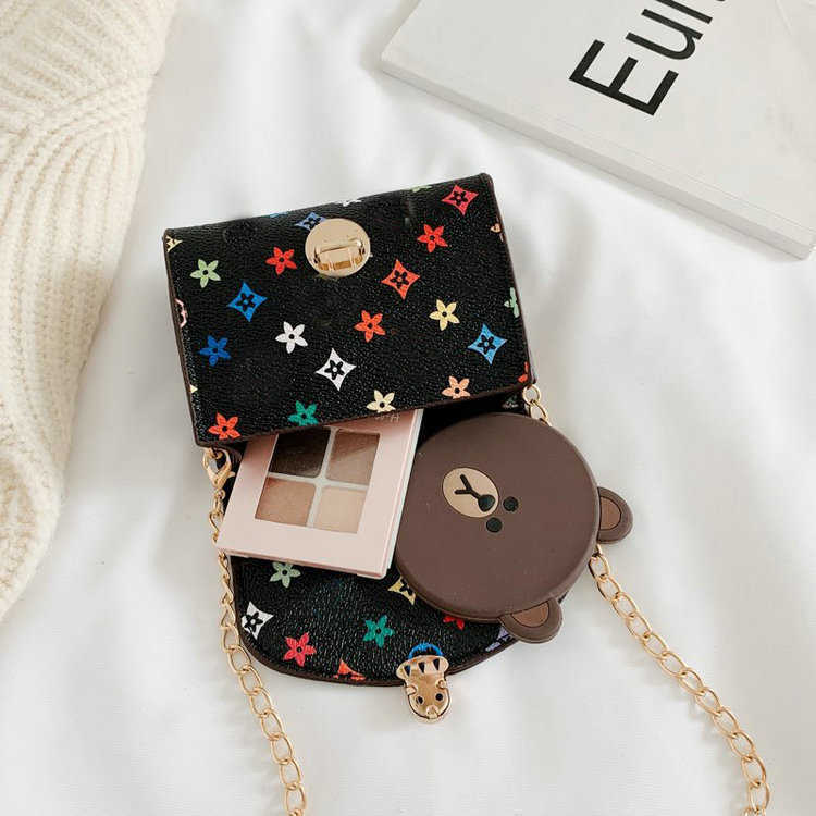Print Handbag PU Leather Kids Fashion Designer Flower Square Girl Princess Messenger Bag Accessories Mini Purse Wallet