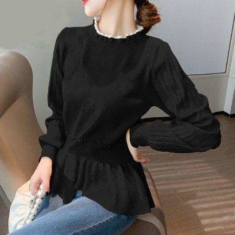 Womens Sweaters Fashion Ruffles Spliced Knitted Folds Asymmetrical Sweaters Womens Clothing Autumn Loose Casual Pullovers Korean Tops 220929