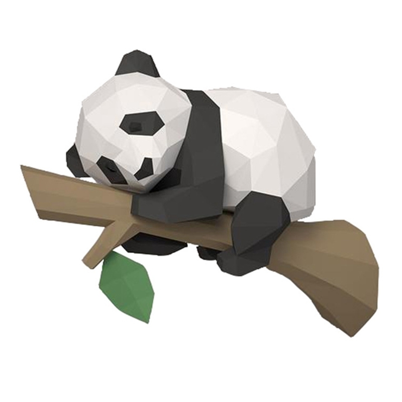 Decorative Objects Figurines 3D Animal Paper Model Panda on the Tree Geometric Origami for Home Decor Wall Decoration Educational Kids Toys 220928