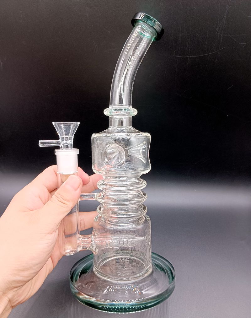 14 inch groen glazen water waterpijp waterpijpen gebogen buis recycler olie dab rigs voor rookpijpen