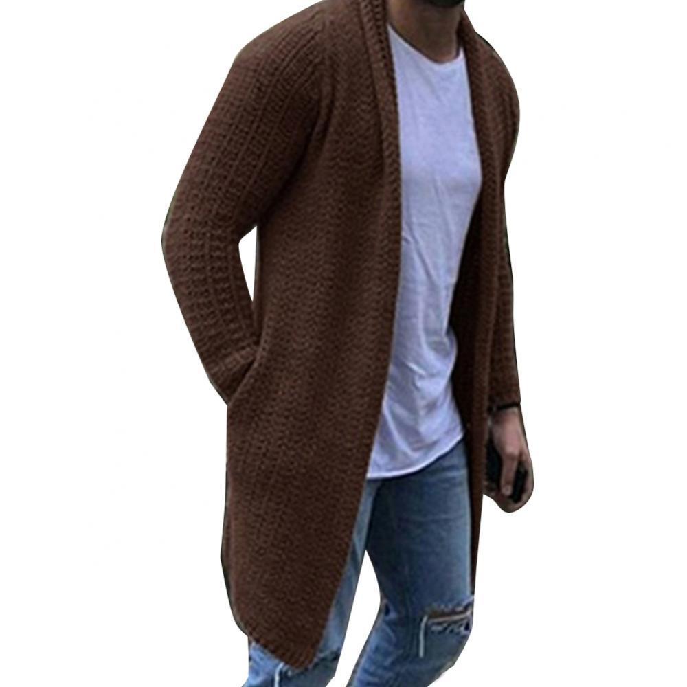 Herrenpullover, modisch, für Männer, einfarbig, vorne offen, Strickpullover, Mantel, lose Tasche, lange Strickjacke, Winterkleidung, dicke warme Pullover, Herrenkleidung 220929