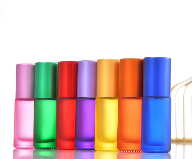 5ml Portable Frosted Colorful Essential Oil Perfume Thick Glass Roller Bottles Travel Refillable-Roller Bottle for Women SN4179