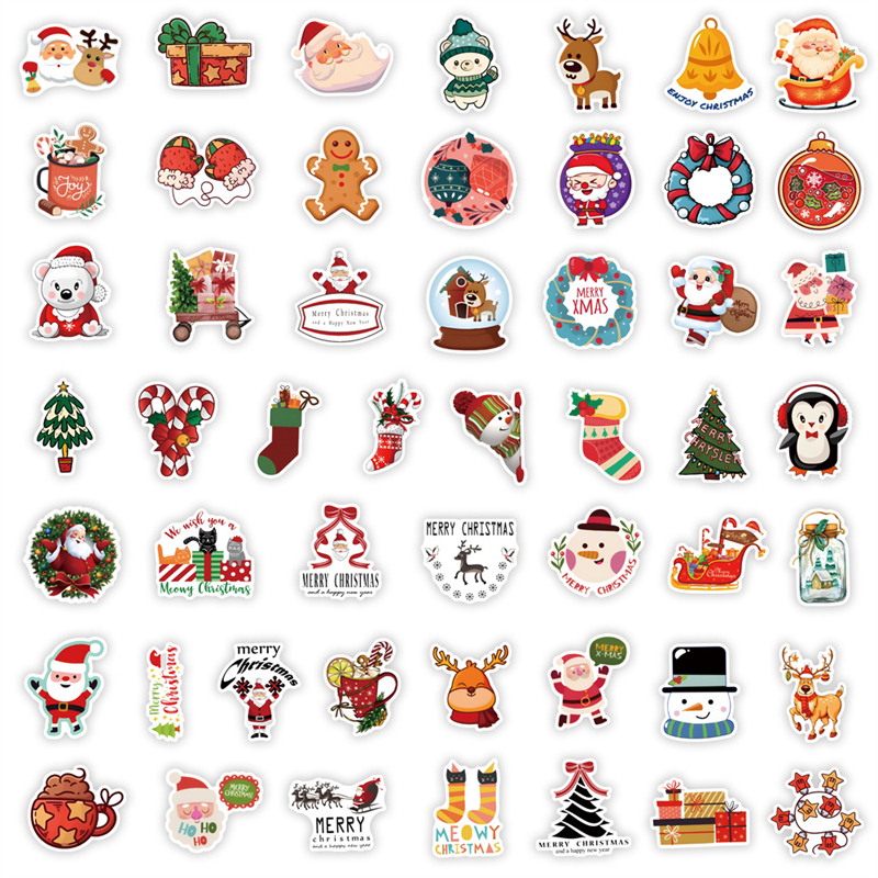 50 stks gelukkig nieuwjaar vrolijke kerststickers herten santa claus sneeuwman kinderen geschenk decal diy voor skateboard bagagekoffer