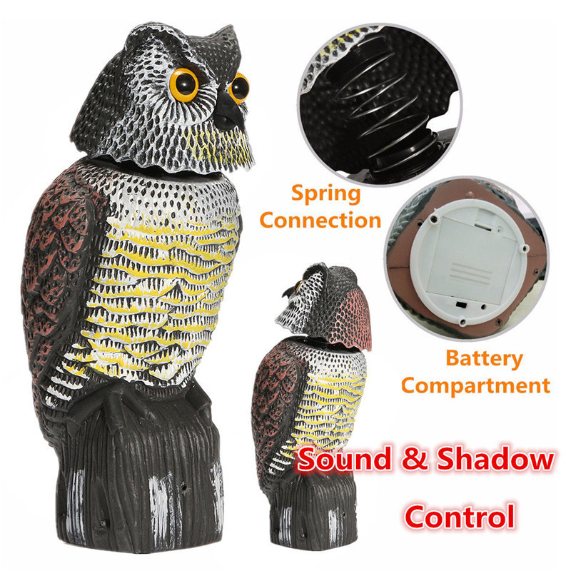 Garden Decorations Realistic Bird Scarer Rotating Head Sound Owl Prowler Decoy Protection Repellent Pest Control Scarecrow Yard Move 220928