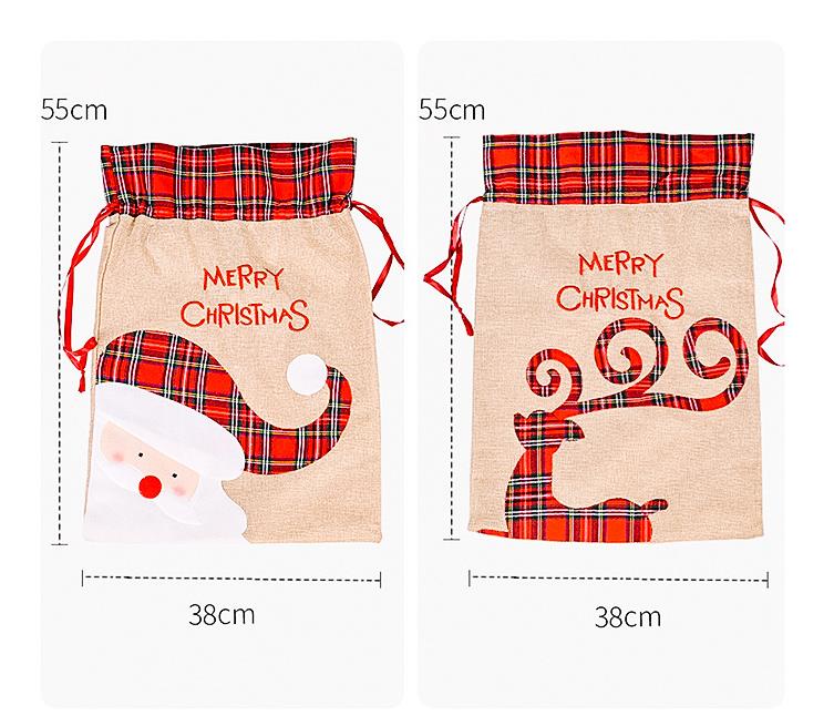 Linen Santa Sack Noel Hediye Çantası Kırmızı Ekose Drawstring Tote Çanta Festivali Dekorasyon SN7912