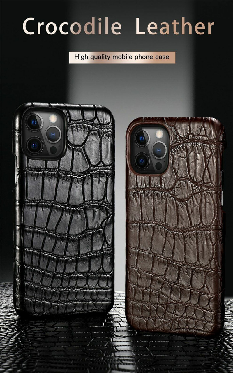 Casos de couro de crocodilo reais genu￭nos coloridos para iPhone 14 Pro Max 13 12 11 Tampa de pele de jacar￩