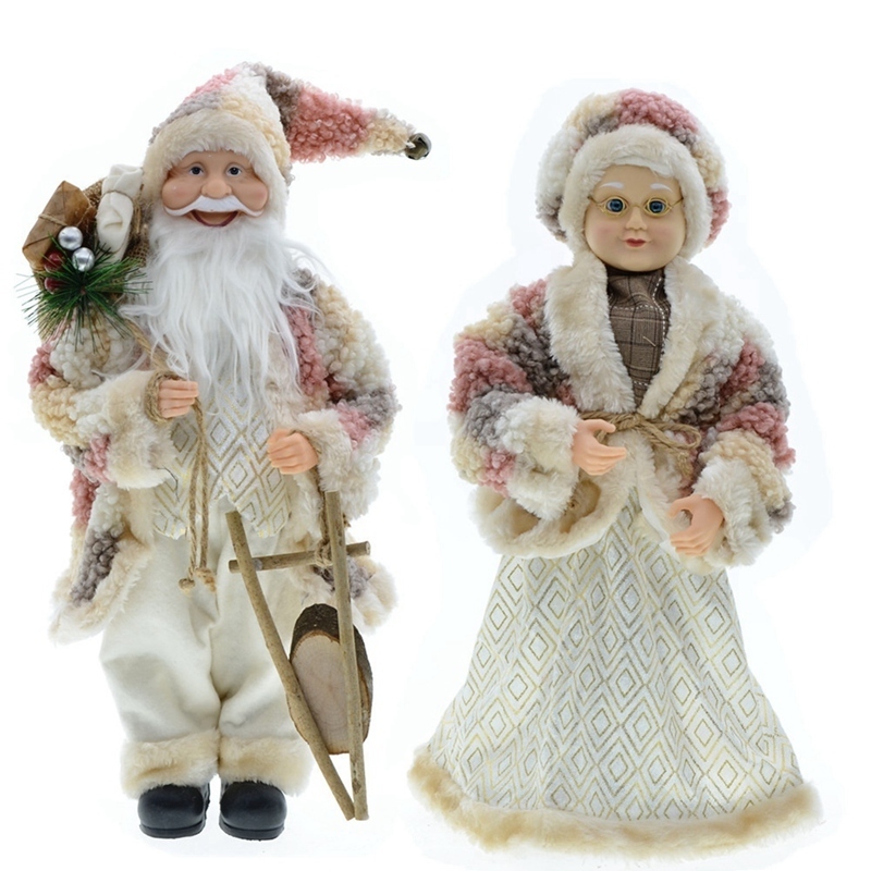 Decorative Objects Figurines Year Christmas Tree Ornaments 45cm Big Standing Santa Claus Figurine Plush Doll Toys Gift Decor for Home Christmas 220928