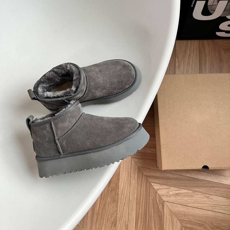 Plattform Mini Boots Designer Frauen flauschiger australischer Stiefel echter Leder dicker Boden Knöchel Fell Bottes Pelzige Cowoy Winterschuhe EU44