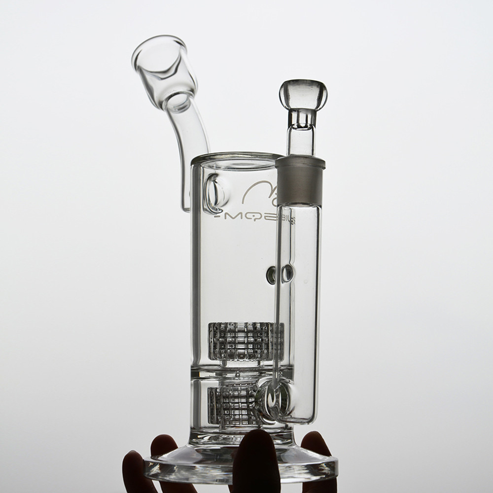 Mobius Design sidovagn i glas vattenpipa Bongs Dab Rig Dubbel Stereo Matrix Perc vattenrör med 18 mm skarv Fab Egg Rökning Shisha