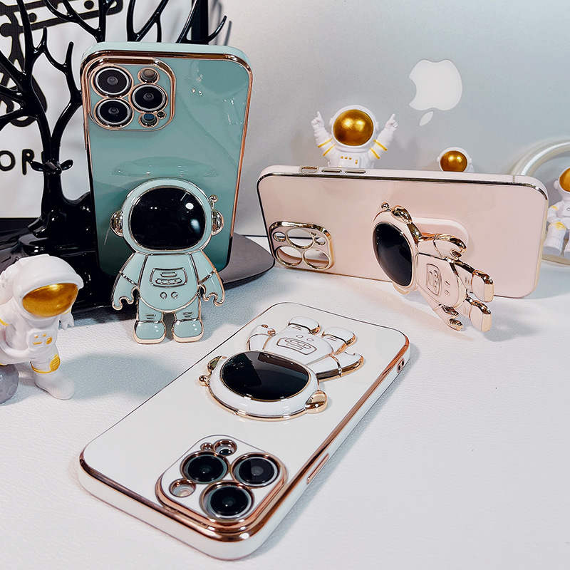 Casos de telefone de astronautas 6D Plaqueando designers de suporte oculto para iPhone 14 Plus Pro Max Luxury Shell iPhone14 13 12 mini 11 8 7 xr x xs Proteção dobra