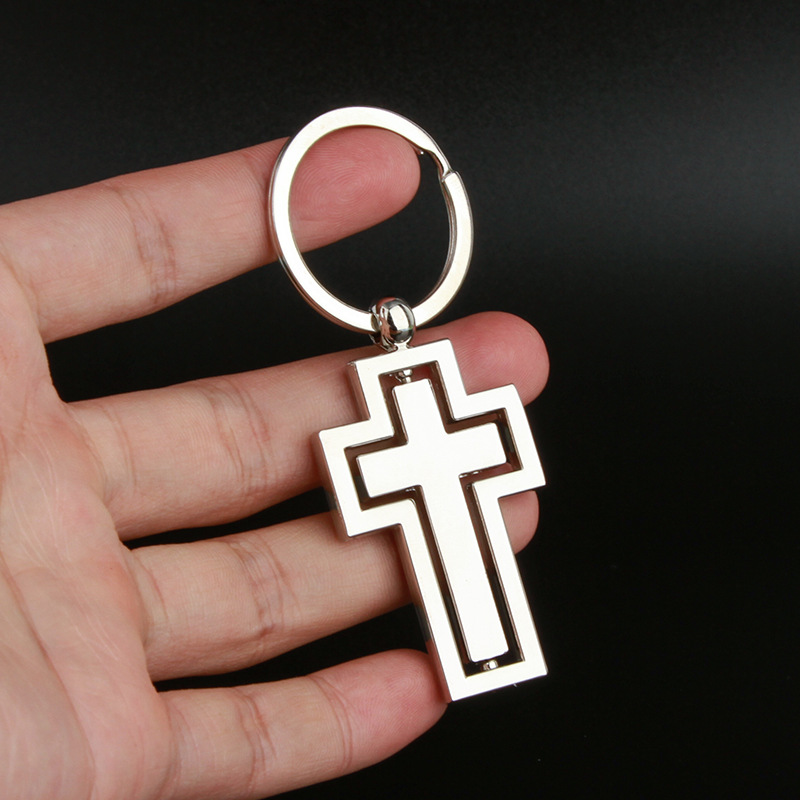 Cross Keychains Double Sided Rotating Metal Keychain Key Chain Fashion Accessories Keyring Customized Logo