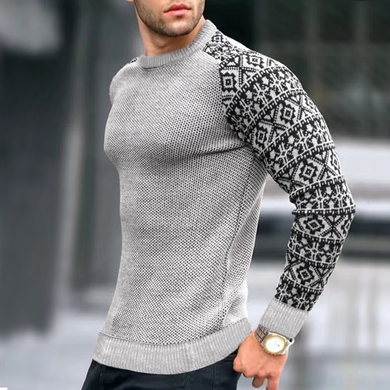 Men's Sweaters Vintage Pattern Patchwork Long Sleeve Sweater Men Autumn Fashion Crew Neck Knitted Tops Pullover Mens Casual Slim Knit 220930