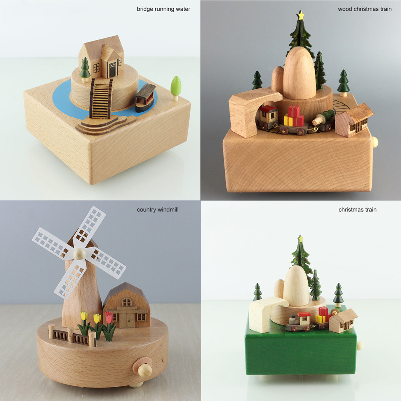 Decorative Objects Figurines Home Decor Accessories Kawaii Vintage Chirstmas Year Retro Birthday Gift Wooden Music Box Carousel Musical Boxes Hand Crank 220930