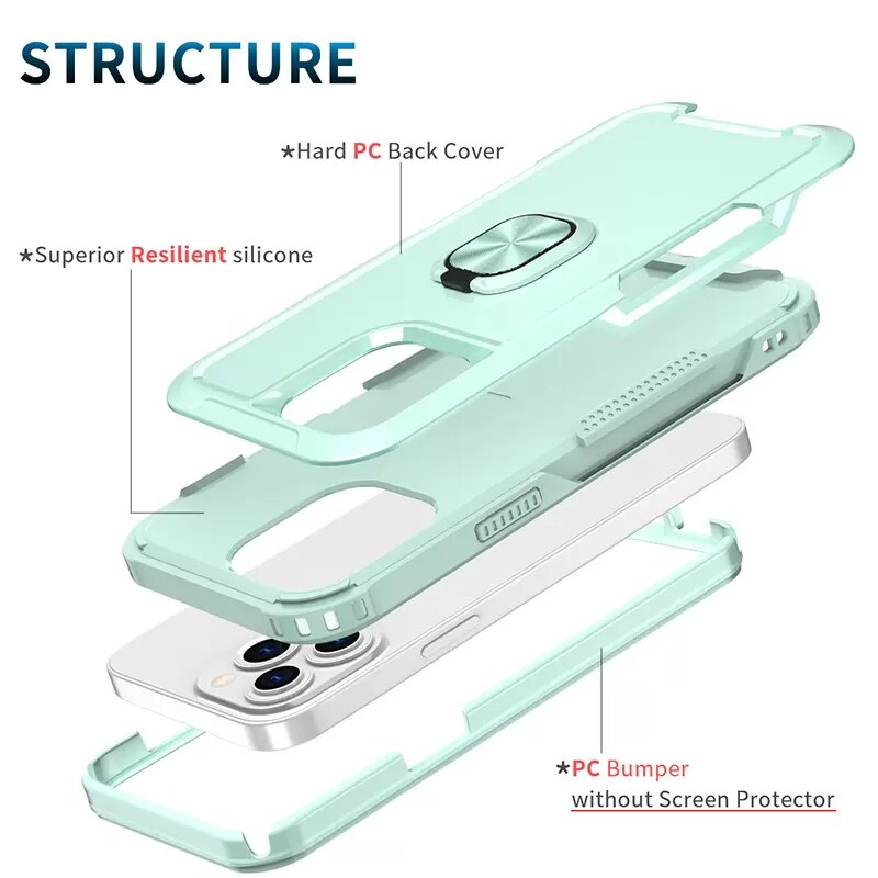 Étuis de support de support de téléphone portable avec anneau de doigt rotatif à 360 degrés pour Iphone 14 11 12 13 Mini Pro X Xr Xs Max 6 6S 7 8 Plus Couverture arrière en silicone